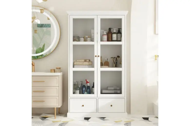 Glass door cabinets in a bathroom
Glass door cabinets in a bathroom