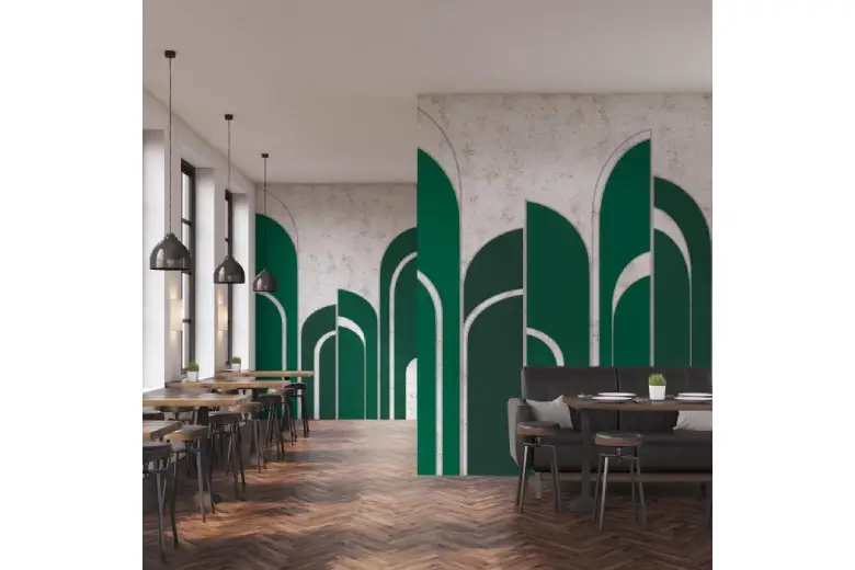 Art deco style interior with green and white arches. Art deco style interior with green and white arches.