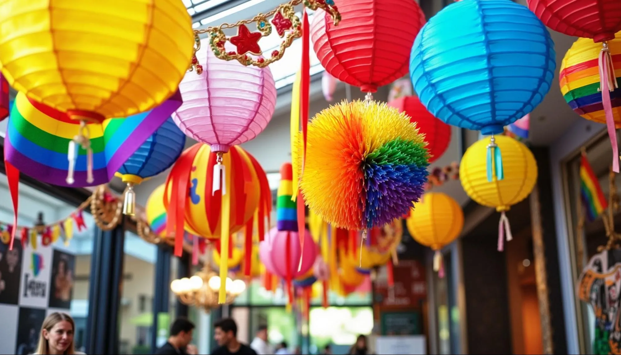 Rainbow-colored paper lanterns
Rainbow-colored paper lanterns