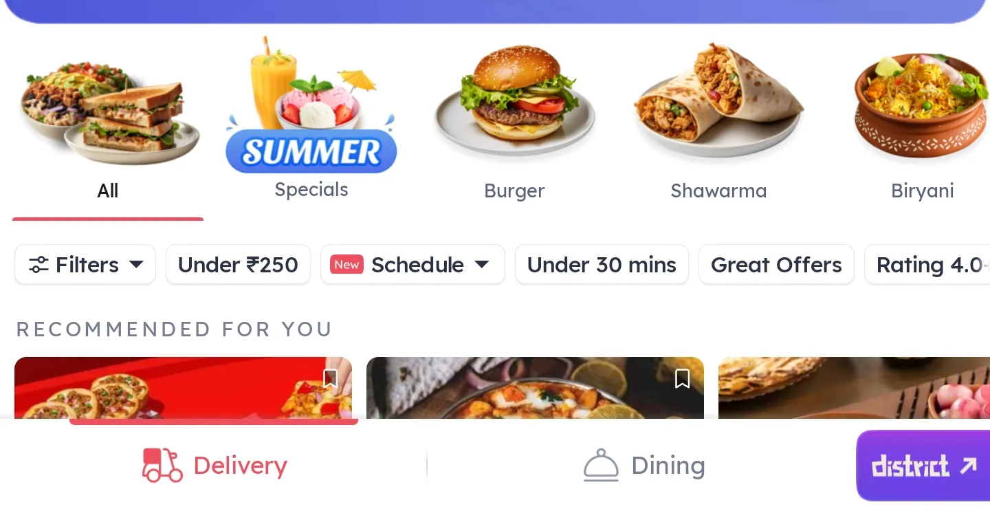 Tab UI Design of Zomato app
