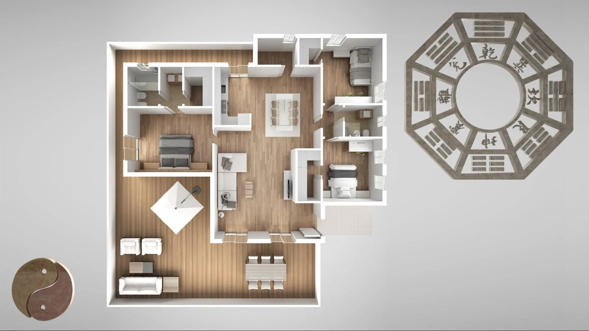 An apartment design created according to Feng Shui principles
An apartment design created according to Feng Shui principles