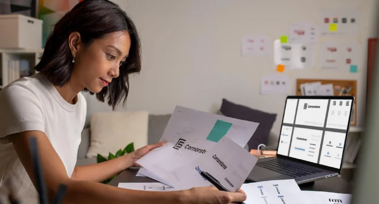 Designer working on creating an advertising design