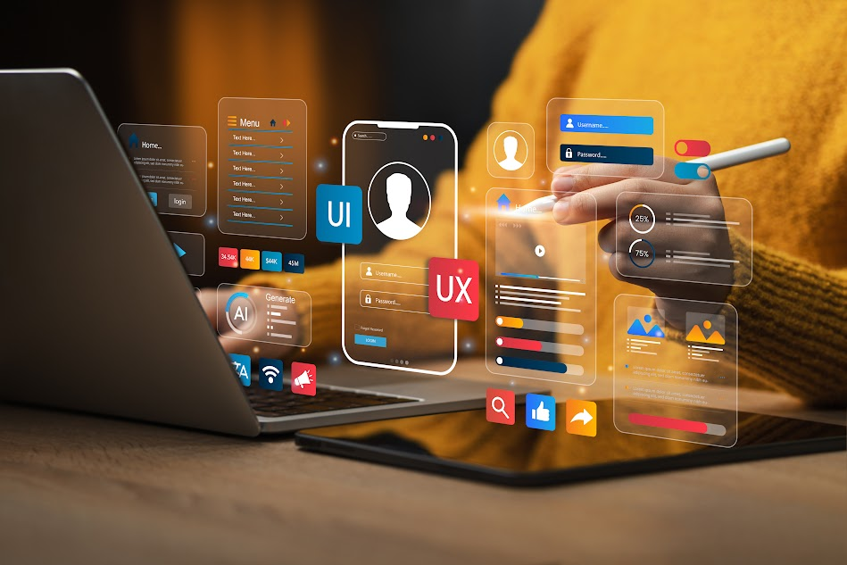 UX designer collaborating with an AI model to generate user interface variations in real-time.
