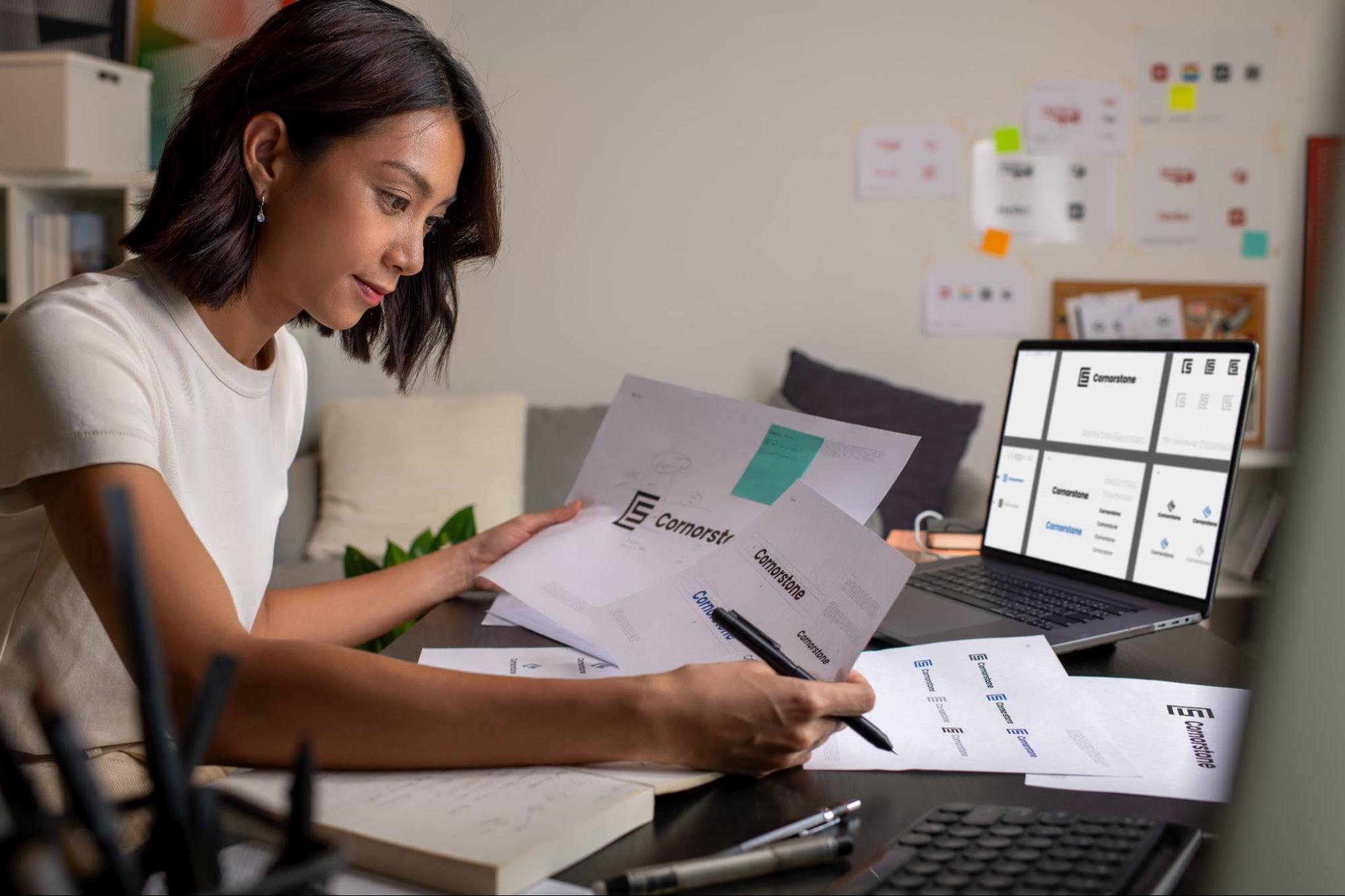 Designer working on creating an advertising design