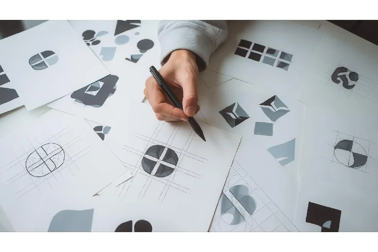 Sketching an interior design logo.