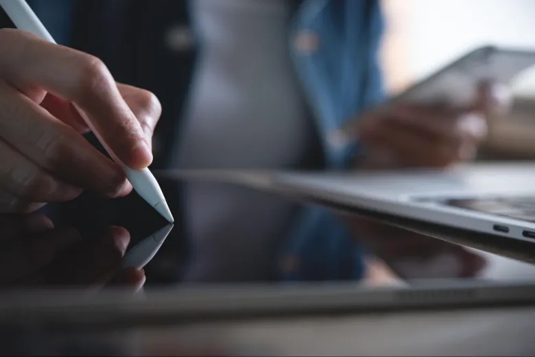 A marketer working on a design