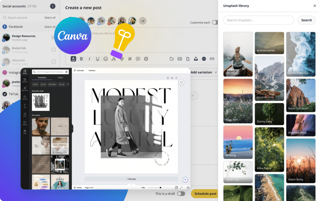 Canva interface for creating social media graphics.
Canva interface for creating social media graphics.