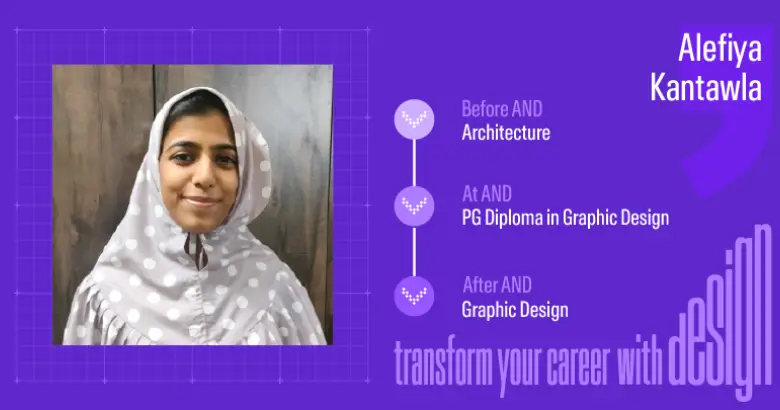 Alefiya's student journey from architecture to graphic design.