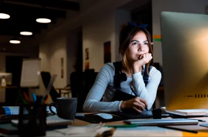 A graphic design student attending a live, online class