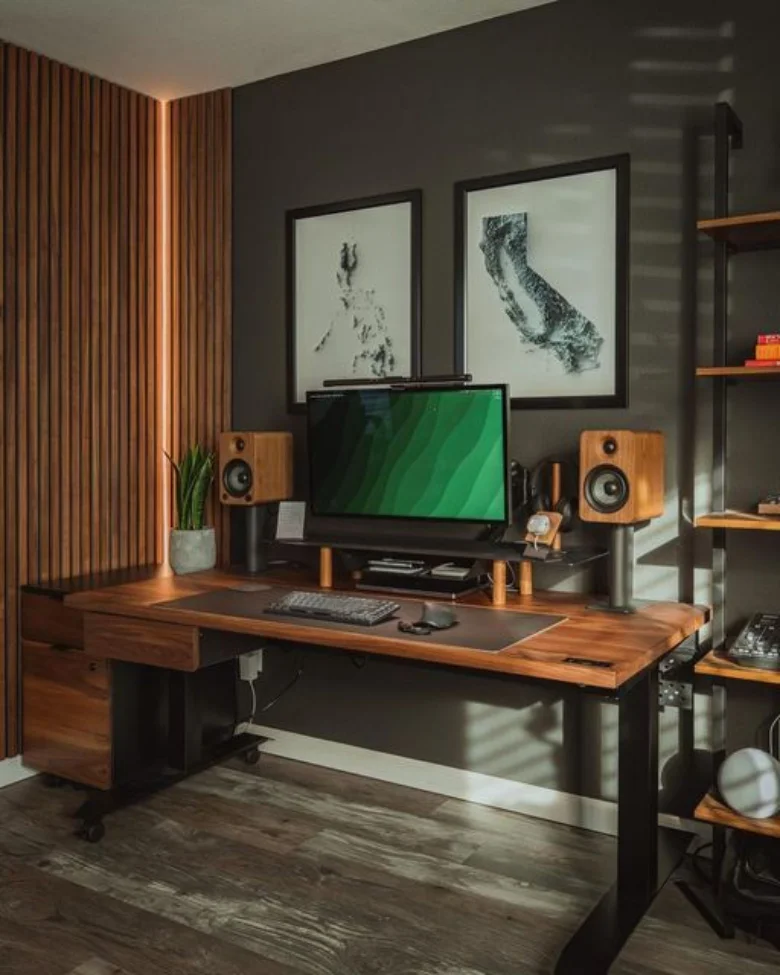 Built-in desk speakers for study room.
Built-in desk speakers for study room.