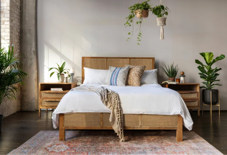 Wicker-style bed.
Wicker-style bed.