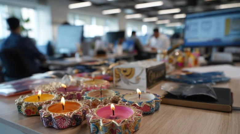 Diwali office decoration with Diyas