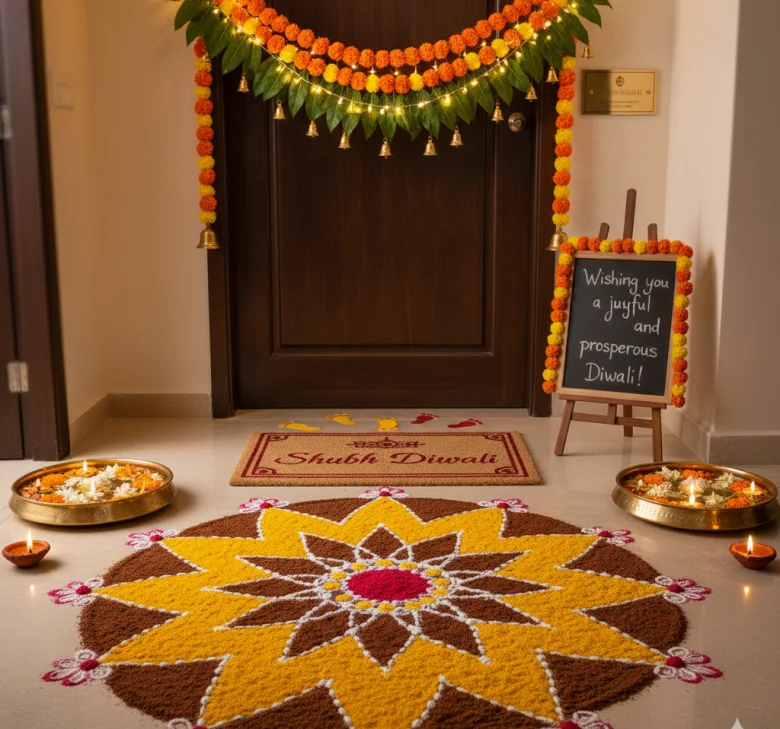 Entrance Diwali decoration.
Entrance Diwali decoration.