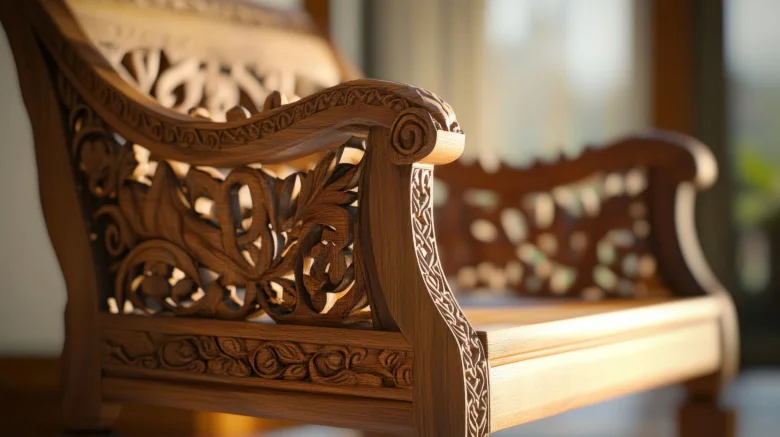 A hand-carved wooden armchair design A hand-carved wooden armchair design