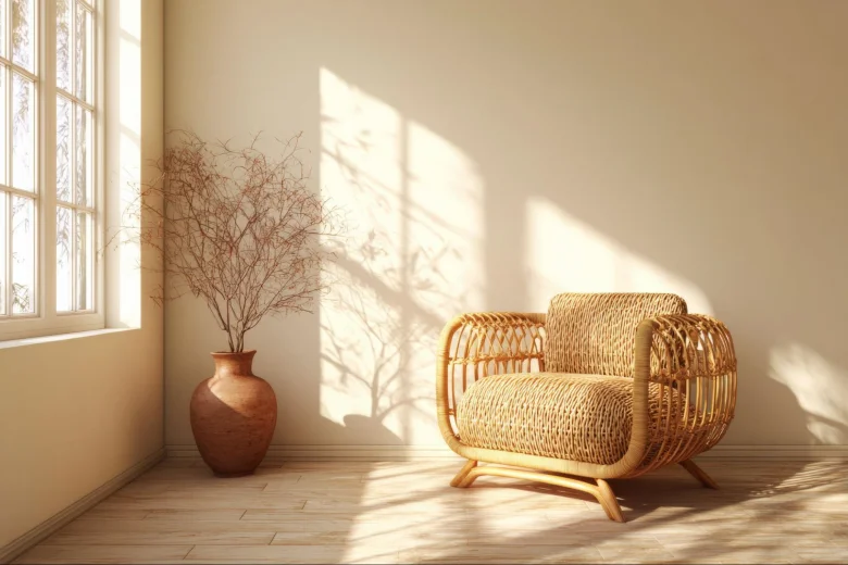 A Rattan wooden armchair design A Rattan wooden armchair design