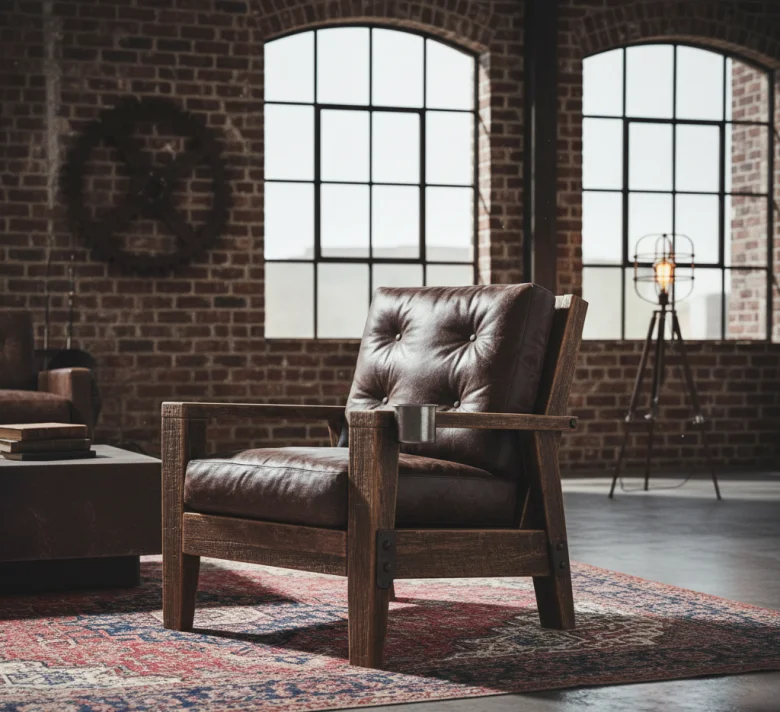 An Industrial Vintage wood armchair design An Industrial Vintage wood armchair design