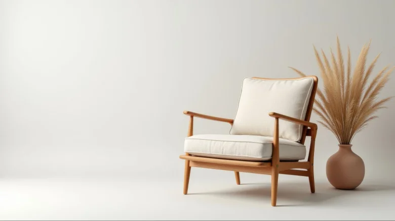 A wooden armchair with a cushion A wooden armchair with a cushion