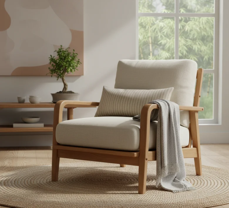 A Japandi wooden armchair design A Japandi wooden armchair design