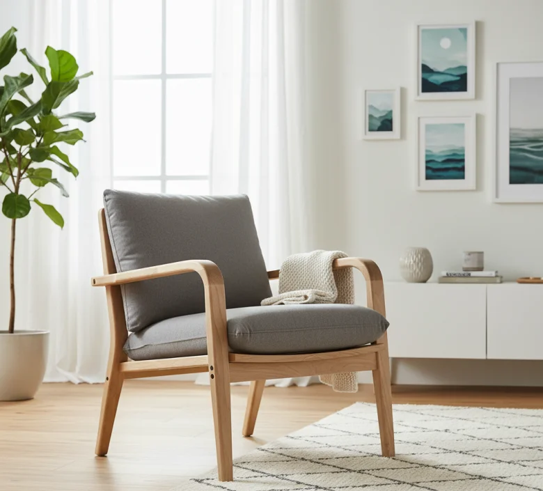 A Scandinavian wooden armchair design A Scandinavian wooden armchair design