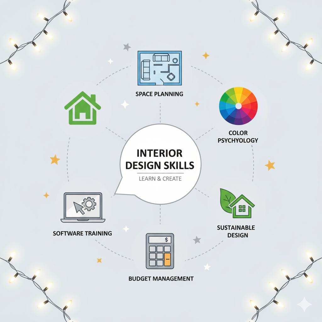Infographic of curriculum highlights in AND Academy interior design courses