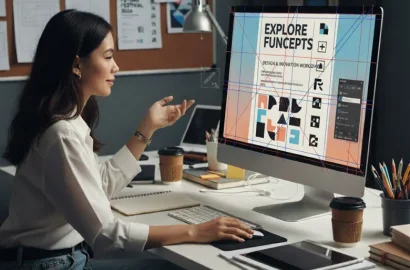 A designer aligning text to make the design look more cohesive