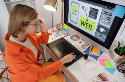 UI UX designer working on the visual hierarchy of a design