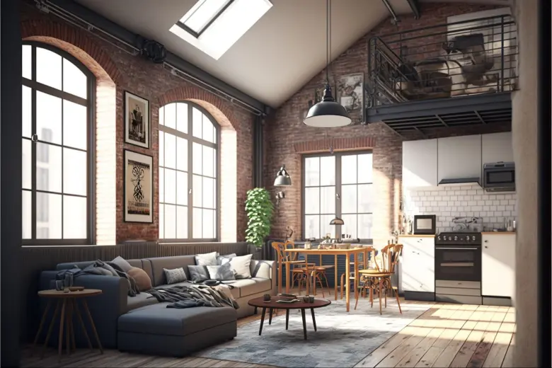 Huge windows are an essential part of the industrial interior design aesthetic
