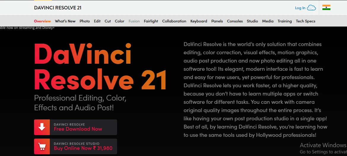 DaVinci Resolve’s Homepage DaVinci Resolve’s Homepage